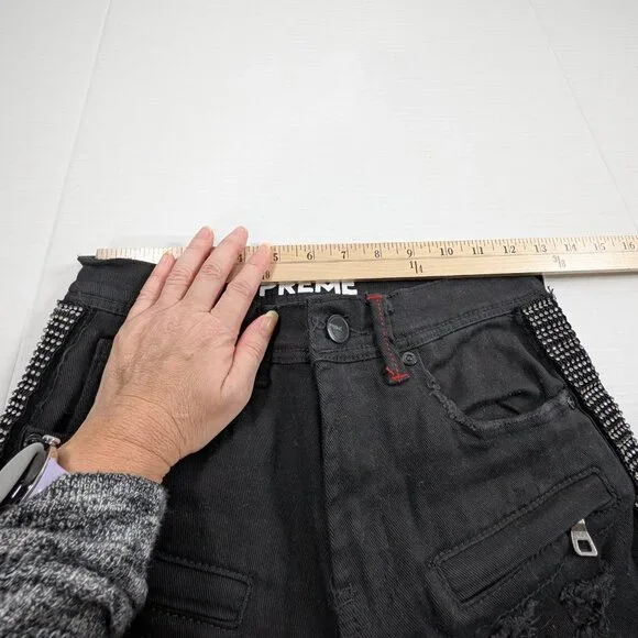 NWT Preme Buffalo Moto Skinny Stretch Jean 28 x 32 distressed with rhinestones